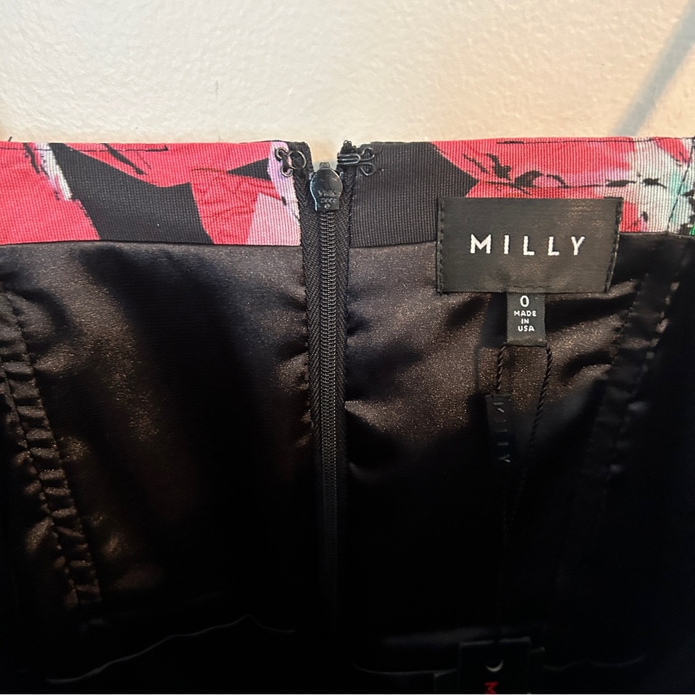 Milly Dress Exclusive Paper Floral Print Luxurious Tuck Black Strapless Cocktail - Picture 10 of 13